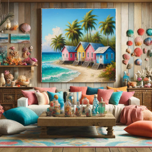 Transform Your Space with Vibrant Beachfront Bungalows Canvas Print, Stretched, 0.75"