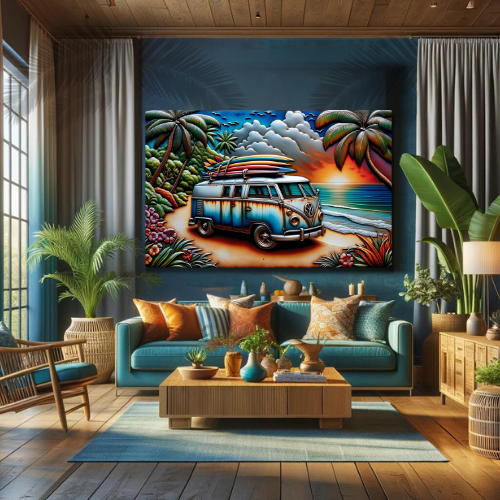 This "Surfer's Journey" – Eco-Friendly Canvas Art by Lucas Islander, Stretched, 1.25"