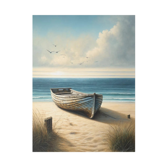 Transform Your Space with "The Old Wooden Row Boat and Calm Sea" Canvas Matte, Stretched, 0.75"