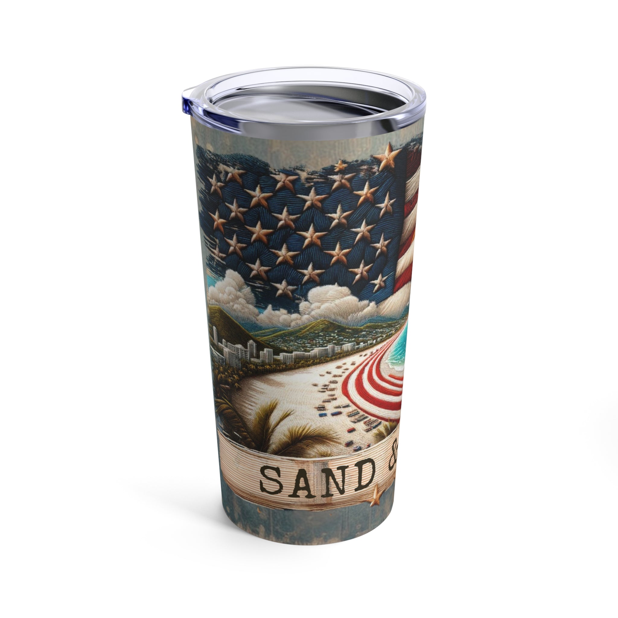 Experience Refreshment Everywhere with Our American Sand & Stripes Tumbler 20oz