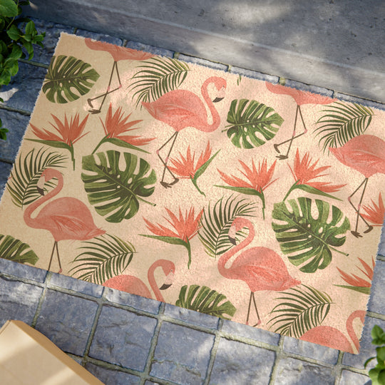 Flamingo Foliage Retreat Doormat: Your Gateway to Tropical Tranquility