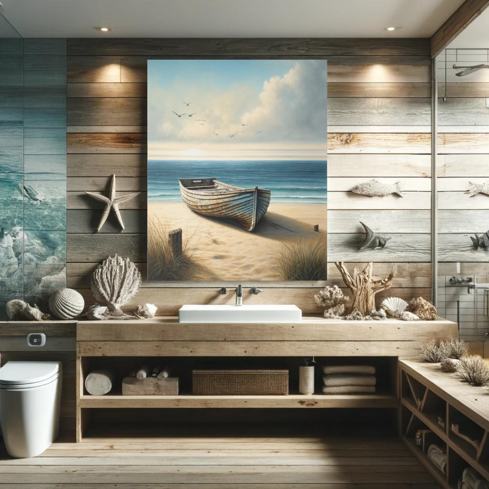 Transform Your Space with "The Old Wooden Row Boat and Calm Sea" Canvas Matte, Stretched, 0.75"