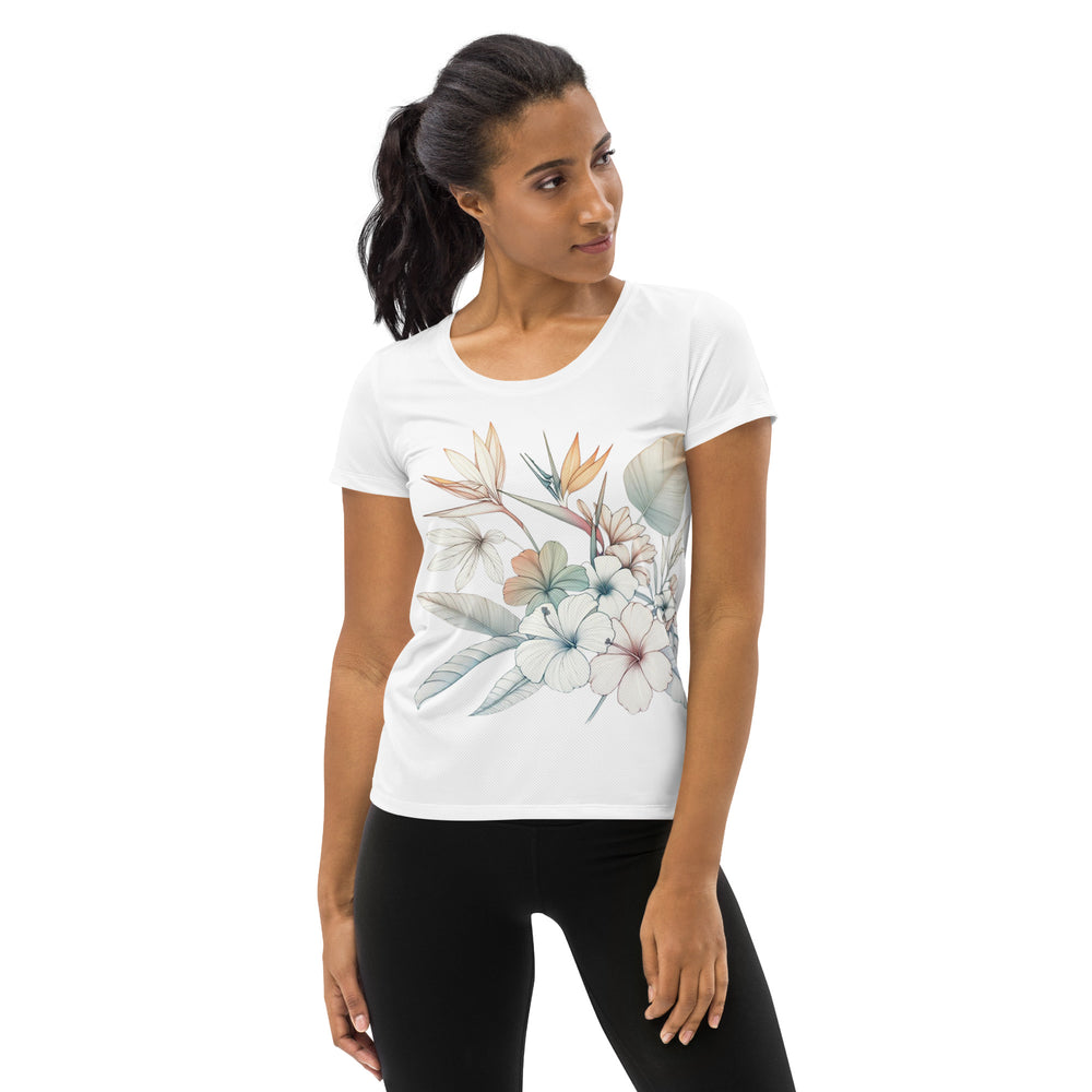 Maximize Comfort and Style with the Hawaiian Line Drawn Flower Women's Athletic T-shirt