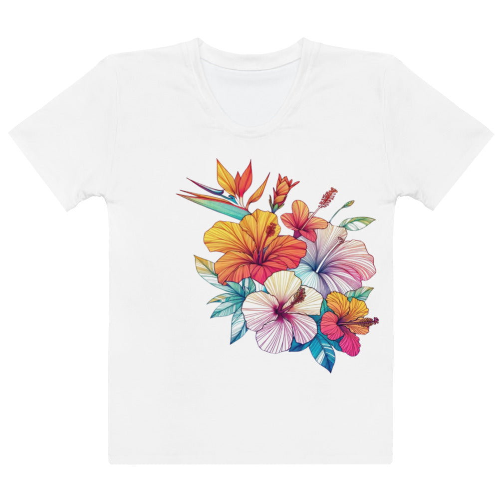 Experience Island Comfort with the Hawaiian Flower Print Women's T-shirt