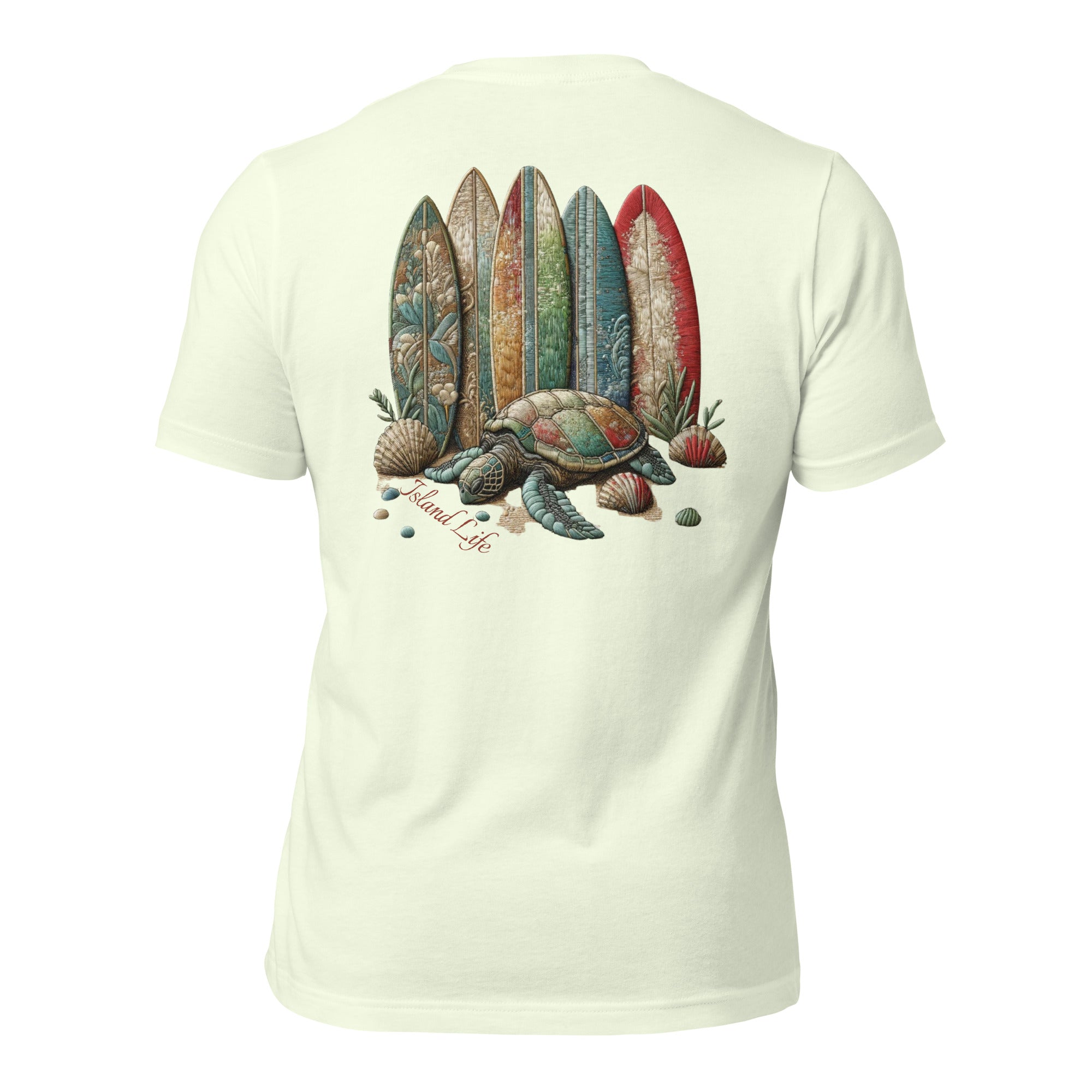 Dive into Island Paradise with Surf Boards and Sea Turtles T-shirt | Dreamy Comfort