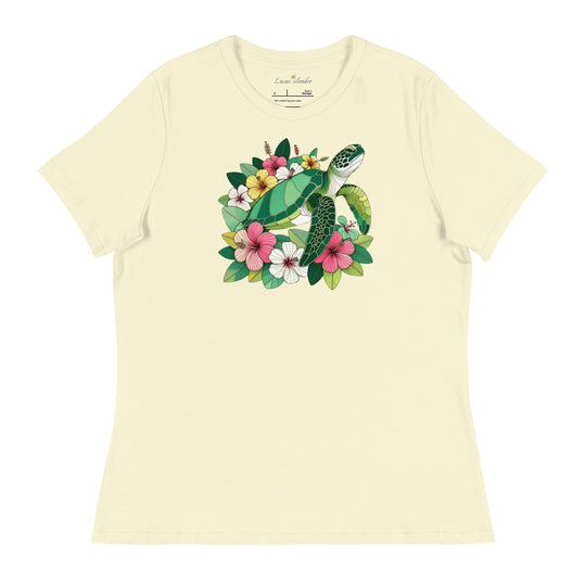 Discover the Comfort of Island Vibes: Women's T-Shirt with Hawaiian Green Sea Turtle Design Relaxed T-Shirt