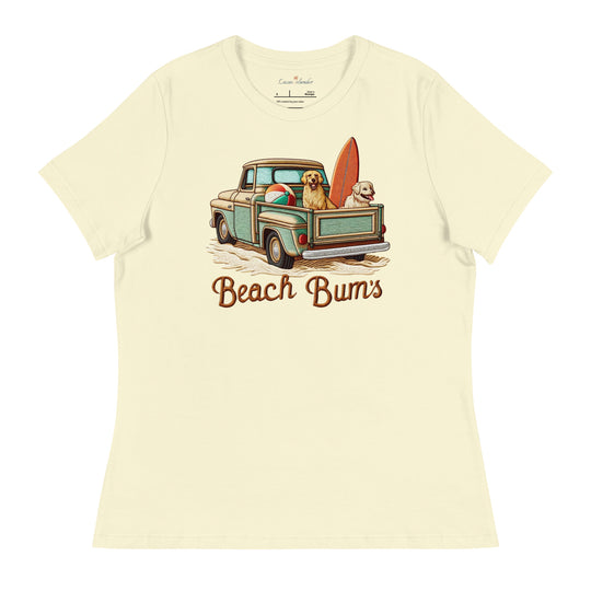 Experience Ultimate Comfort with "Beach Bum's" Dog Print Women's T-Shirt Relaxed